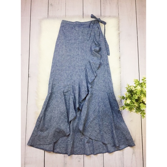 Express Dresses & Skirts - Express Maxi Denim Chambray Ruffle Wrap Skirt 347